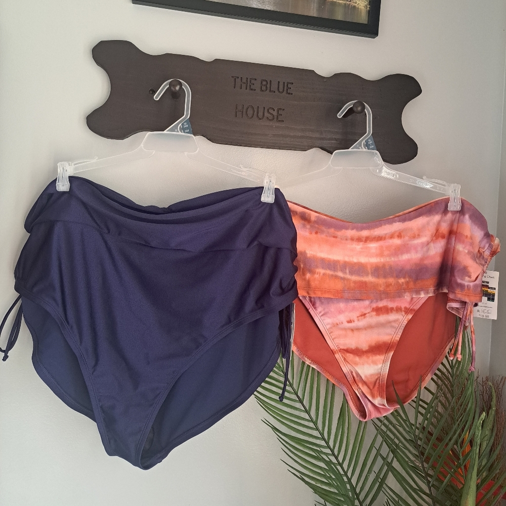 Time and Tru Women's Blue & TieDye Tassel Bikini SwimBottoms Bundle Sz 3X